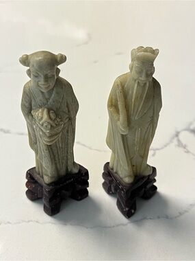 Pair of Hand-Carved Soapstone Figurines on Stands - Home Accents